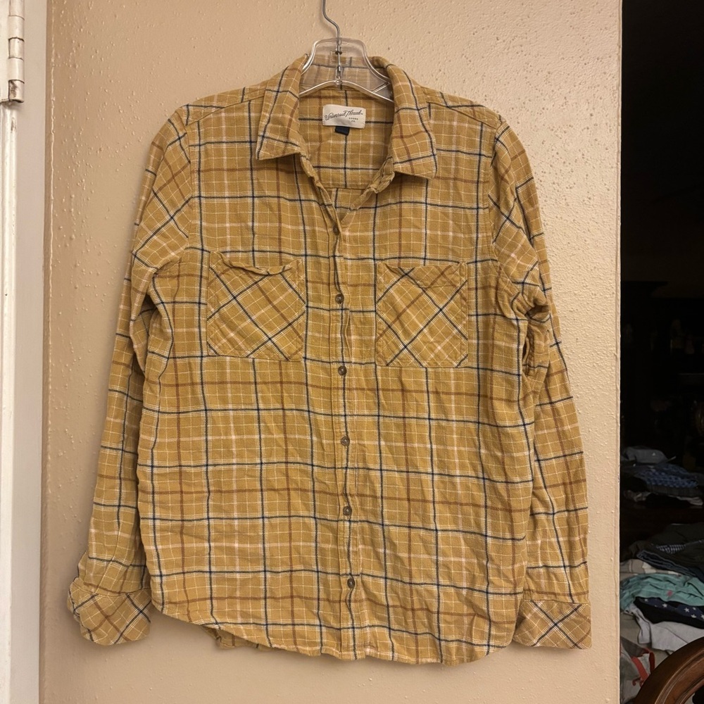 Universal Thread Yellow Plaid Button Down - image 1
